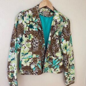 Transttions Animal Print Women Green Jacket. Sz M.